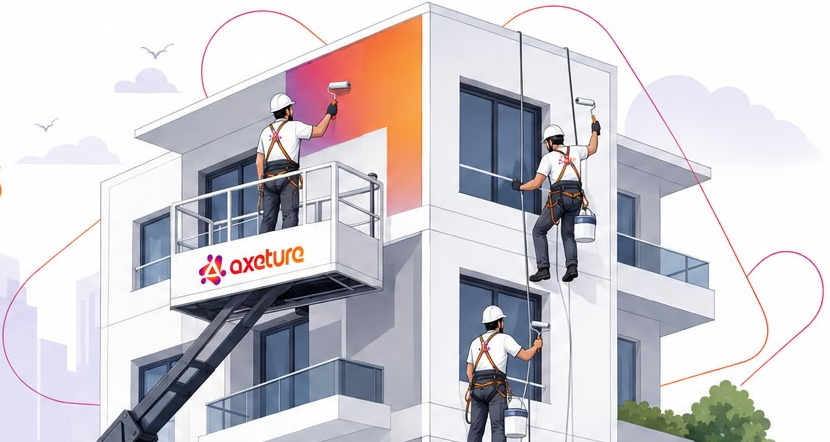 Professional painters applying a surface finish to a modern building